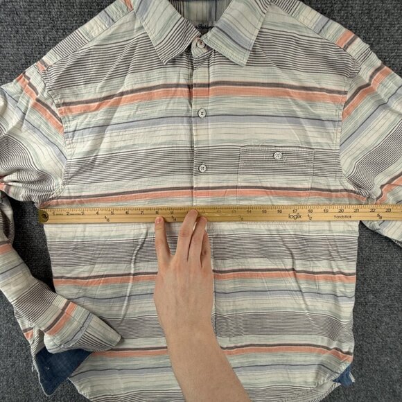 Tommy Bahama Striped Medium Gray Blue Orange Colorful Button Up Tencel Cotton - Picture 5 of 16